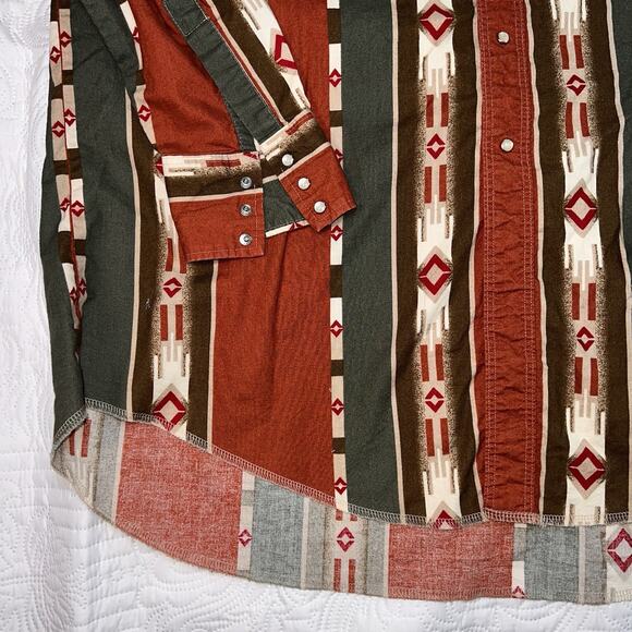 Wrangler Western Shirt Mens Size XXXL Pearl Snap Aztec Southwestern Long-Sleeve - Picture 3 of 14